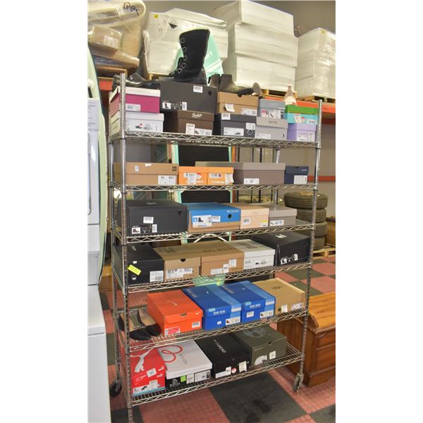 METRO RACK FILLED WITH DESIGNER STORE RETURN SHOES