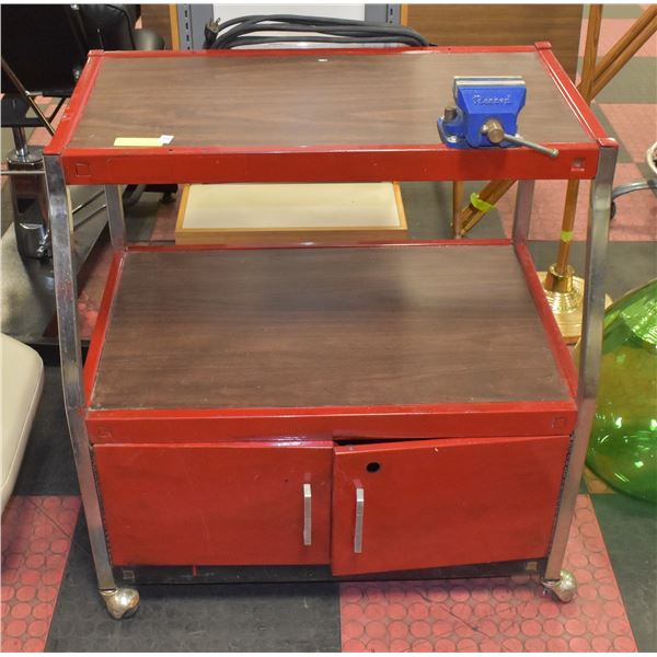 ROLLING WORK BENCH WITH VISE AND POWER OUTLETS