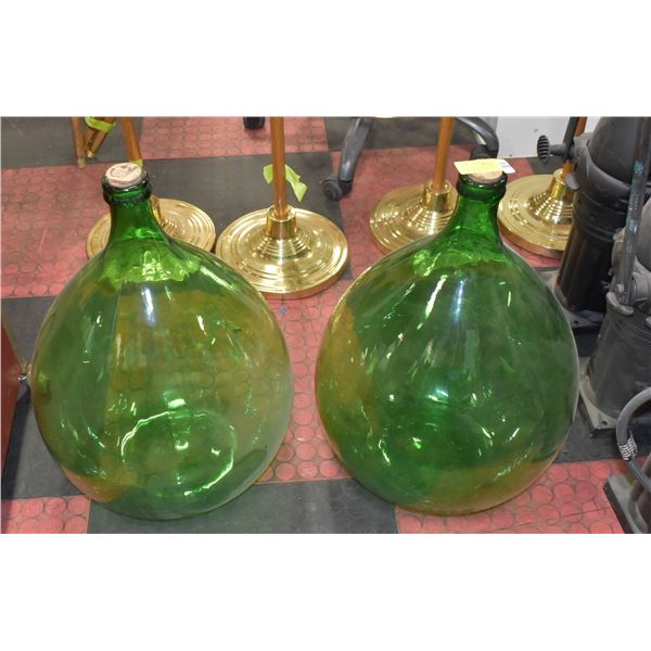 PAIR OF VINTAGE GREEN ITALIAN GLASS CARBOYS
