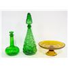 Image 1 : 2 GREEN BOTTLES WITH STOPPERS + AMBER COLOURED