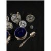 Image 2 : Antique 12" x 18" Oval Tray w/ Silver Rails and Misc Salts and Crystal Condiment Set- Some Hallmarke