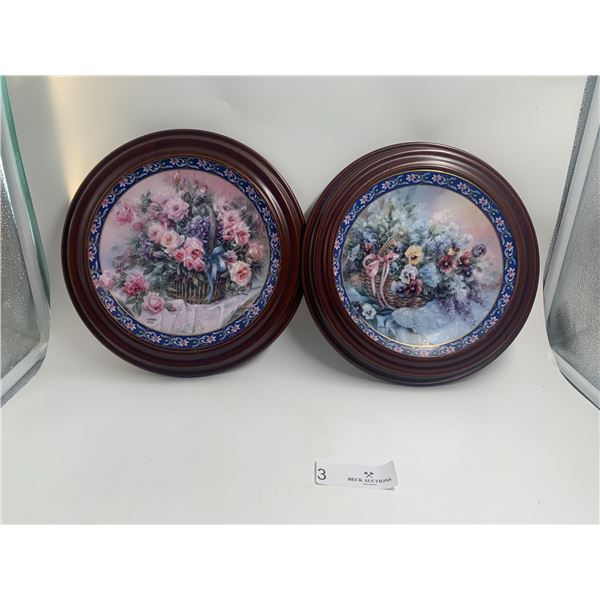 Lena Liu's Basket Bouquets Collection - "Roses" and "Pansies" - Framed Plates