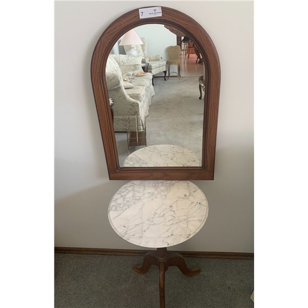 Side Table w/ Marble-Look Top with Hanging Wall Mirror