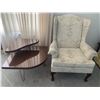 Image 1 : Upholstered Floral Chair with Vintage Telephone Table