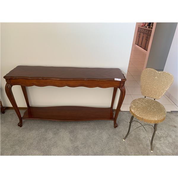Beautiful Wooden Console Table w/ Velour-Look Accent Chair