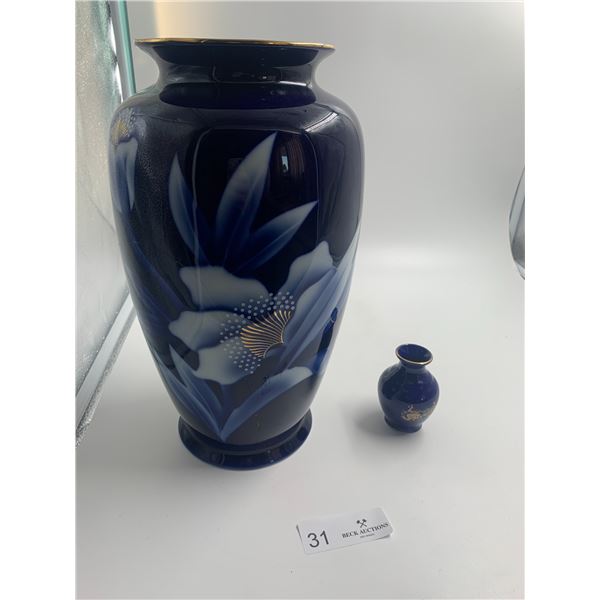 2 x Blue Painted Porcelain Vases (One Large, One Small)