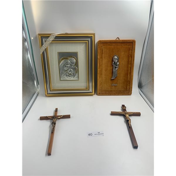 2 x Nativity Artworks and 2 x Wooden Crucifixes