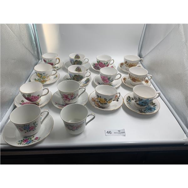 14 x Teacups w/ 13 x Matching Saucers