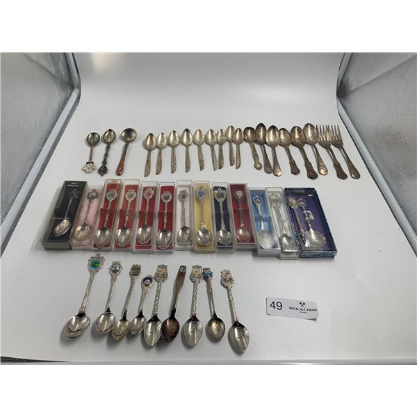 Assorted Silverplate Cutlery and Souvenir Spoons