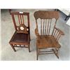 Image 1 : Antique Wooden Rocking Chair,  Accent Chair, and Vintage Mantle Clock