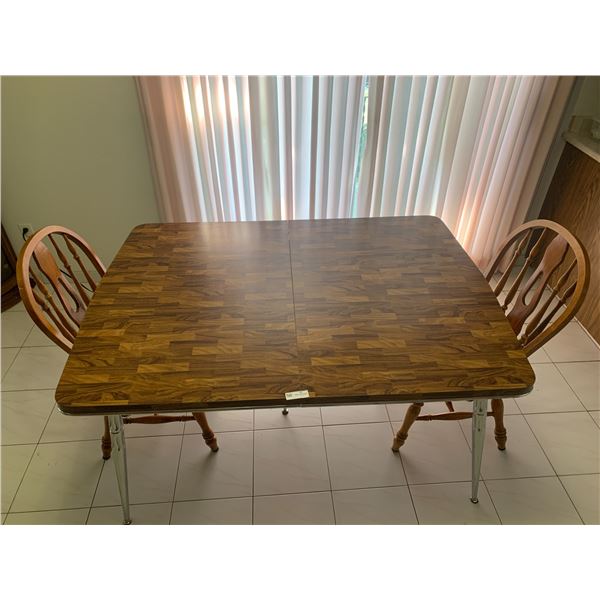 Wooden-Top Metal Dining Table with 2 x Leaves and 2 x Chairs