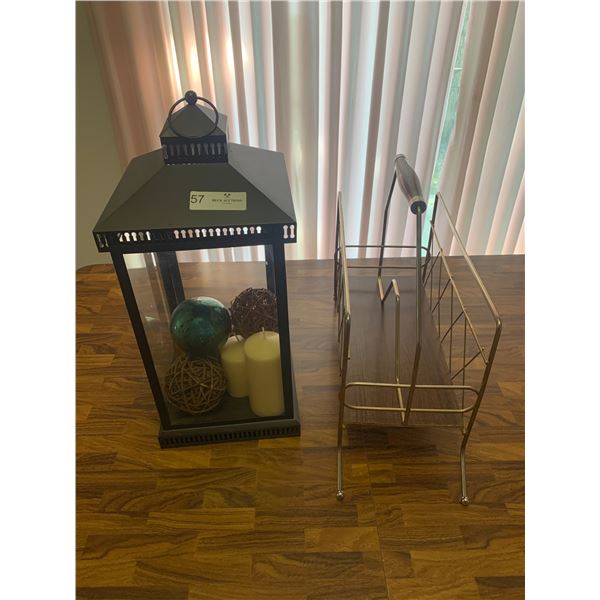 Vintage Magazine Rack and Decorative Lantern