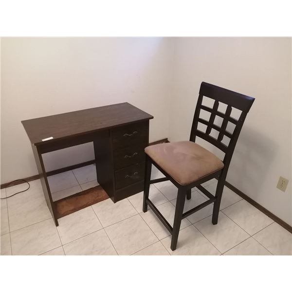 Vintage Wooden Desk w/ Upholstered Barstool
