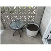 Image 1 : Large Plastic Pot (Contents Included) and Small Glass-Top Side Table