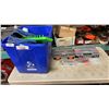 Image 1 : BIN OF PAINTING SUPPLIES WITH ORGANIZERS AND HAEDWARE
