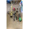 Image 1 : CRAB TRAP, FISHING ROD WITH REEL, 2 WEEDEATERS AND GOLF BAG CART AND SPLITTING MAUL