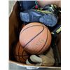 Image 3 : BOX OF SPORTS ITEMS, 3 BASKETBALLS, SNOWBOARD BOOTS, ETC