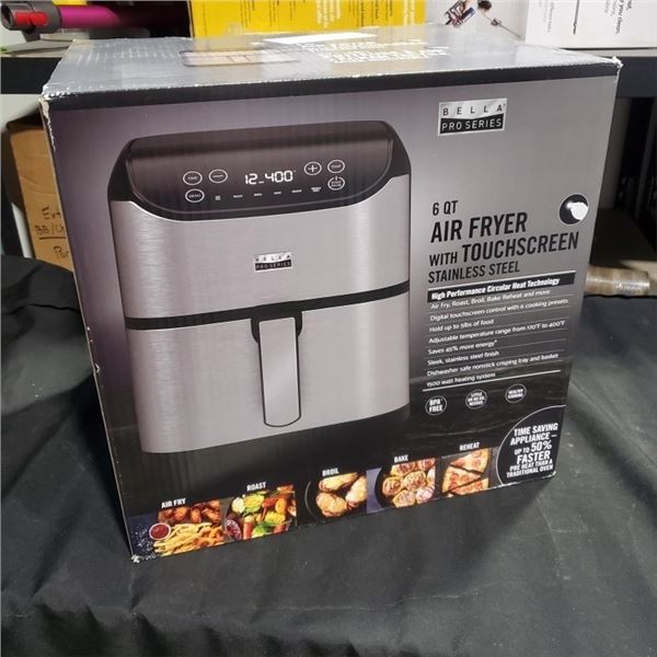 AS NEW BELLA PRO SERIES 6QT AIR FRYER WITH TOUCHSCREEN STAINLESS STEEL