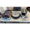 Image 1 : TIRE CLOCK, BAGS AND EVS SIZE LARGE DIRT BIKE HELMET