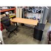 Image 2 : ELECTRIC LIFT DESK 60" X 24" WORKING WITH 2 DRAWER FILING CABINET AND GAS LIFT OFFICE CHAIR