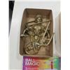 Image 2 : VINTAGE BRASS FIGURAL TOWEL RACK, BRASS DOOR KNOB, TRAY OF VINTAGE COLLECTIBLES, BALL MAGIC, BOTTLES