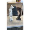 Image 1 : CARVED WOOD DRAGON FIGURE 21 INCHES TALL AND LADY CERAMIC FIGURE 23 INCHES TALL