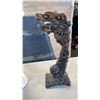 Image 2 : CARVED WOOD DRAGON FIGURE 21 INCHES TALL AND LADY CERAMIC FIGURE 23 INCHES TALL