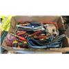Image 2 : BOX AND TRAY OF PIPE HANGERS, JUMPER CABLES AND MORE