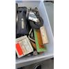 Image 3 : BOX AND BIN OF DENT SLIDE, WIRE WHEELS, HAMMERS AND MORE