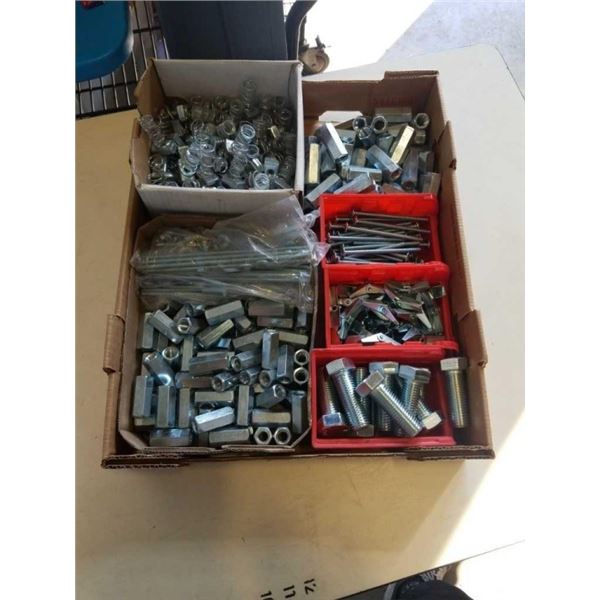 TRAY OF NEW HARDWARE FASTENERS BOLTS, NUTS AND SPRING NUTS