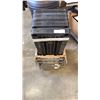 Image 1 : 3 STORAGE TOTES WITH BUILT IN LIDS AND 5 TIER PLASTIC SHELF