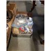Image 2 : 2 TRAYS OF SILVER PLATE, TEAPOTS, SERCING TRAY, CREAM AND SUGAR AND VINTAGE DRAWER HANDLES