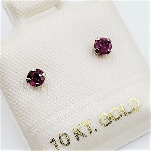 10KT. WHITE GOLD 3MM NATURAL ENHANCED RUBY STUD EARRINGS, 0.28CTS, W/A $495.00