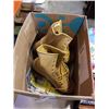 Image 2 : BOX WITH TWO KIDS BACKPACKS, SKI GOGGLES AND SIZE 12 STEEL TOE BOOTS
