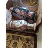 Image 4 : TRAY OF VASES, CRYSTAL, CHAMBER POT, ANCIENT EGYPTIAN STYLE FABRIC ART
