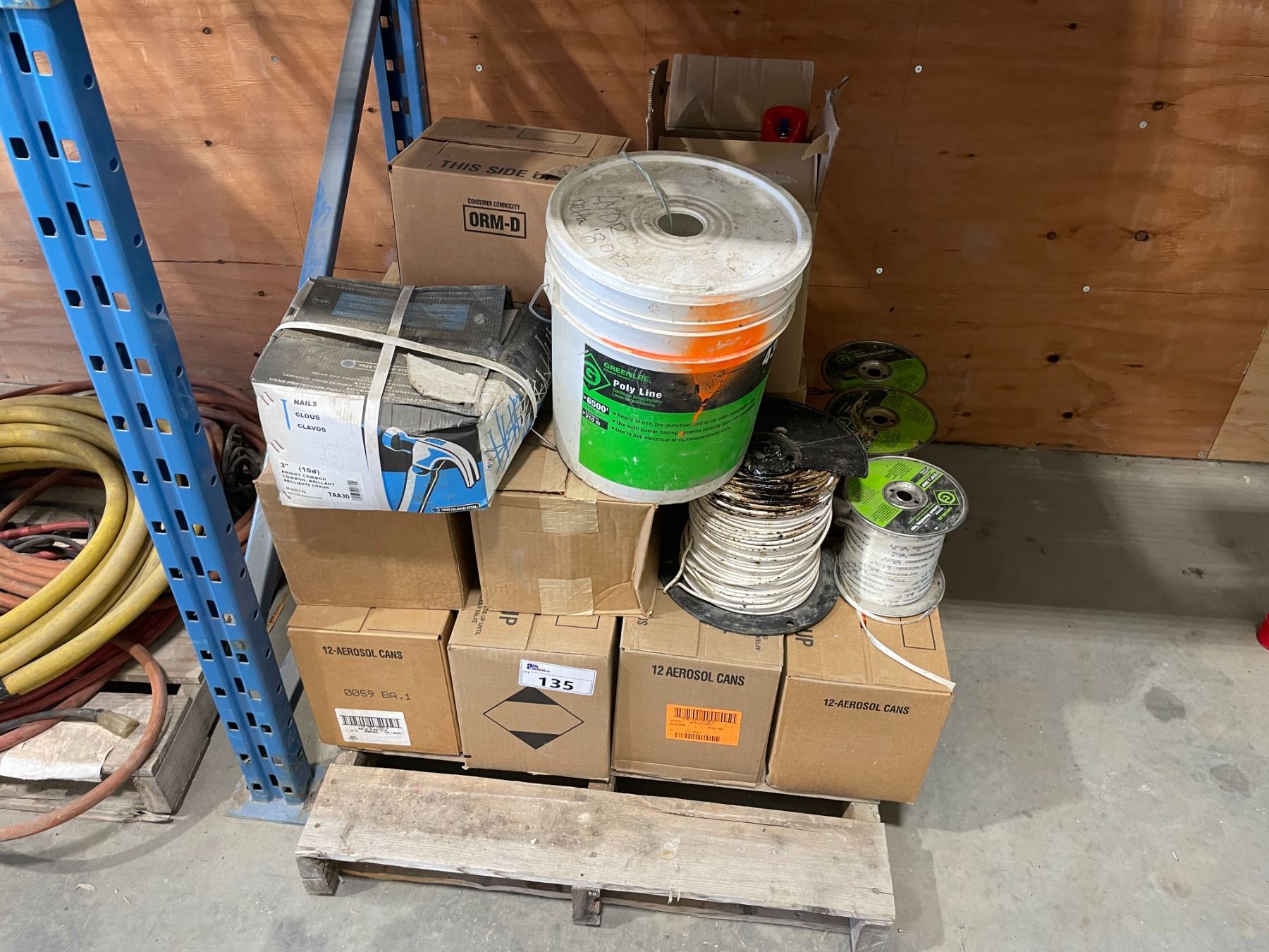 Nail Spool PALLET OF 21 BOXES OF (12) PER BOX ASSORTED AEROSOL PAINT, BOX OF NAILS ...