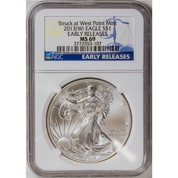 2013-W American Silver Eagle .999 Fine Silver Dollar Coin NGC MS69