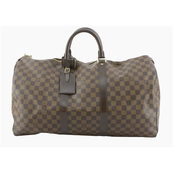 Louis Vuitton Damier Ebene Canvas Leather Keepall 50 cm Duffle Bag