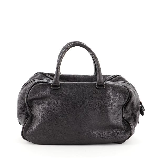 Bottega Veneta Bowler Bag Leather with Intrecciato Detail Medium Black, Metallic