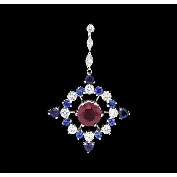 2.22 ctw Ruby, Sapphire and Diamond Pendant - 14KT White Gold