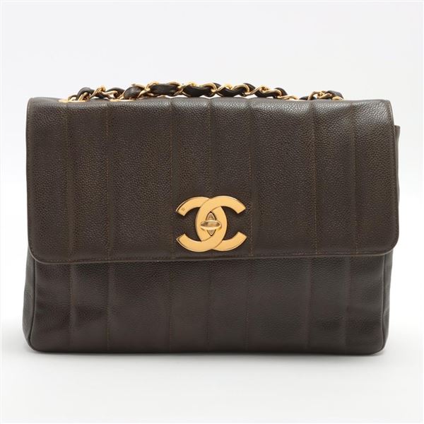 Chanel Brown Vertical Quilted Caviar Leather CC Jumbo Single Flap Shoulder Bag
