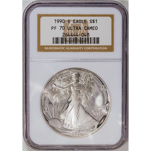 1990-S American Silver Eagle .999 Fine Silver Dollar Coin NGC PF70 Ultra Cameo