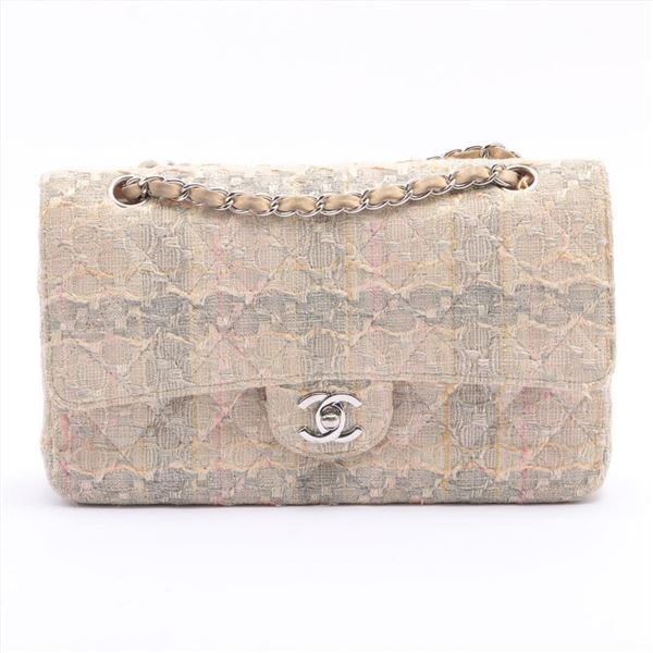 Chanel Beige Multicolor Quilted Boucle Tweed Double Flap Shoulder Bag
