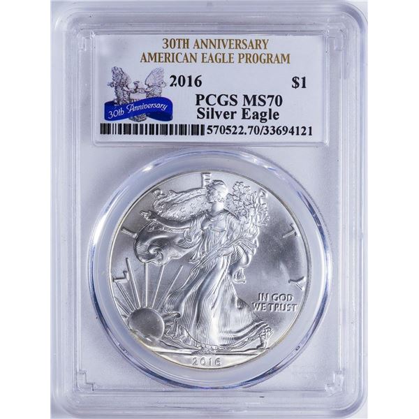 2016 $1 American Silver Eagle PCGS MS70 30th Anniversary