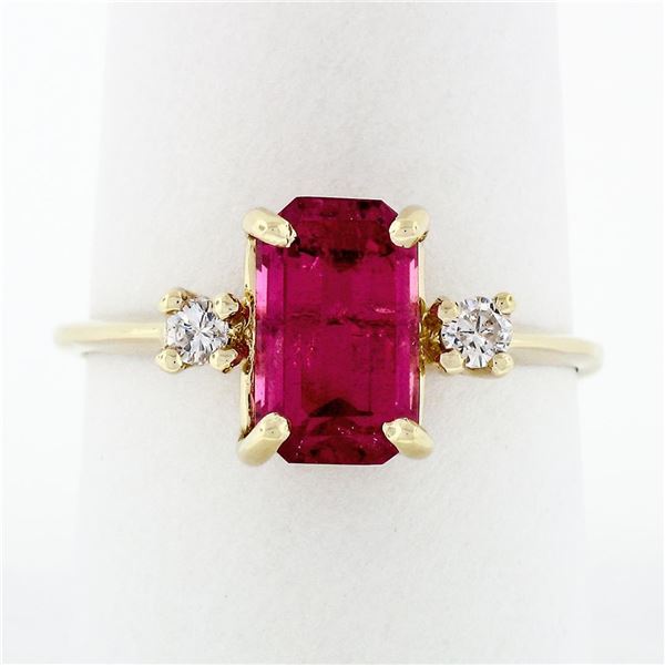 Vintage 14k Gold 2.20 ctw Emerald Pink Tourmaline Ring w/ Round Diamond Accents