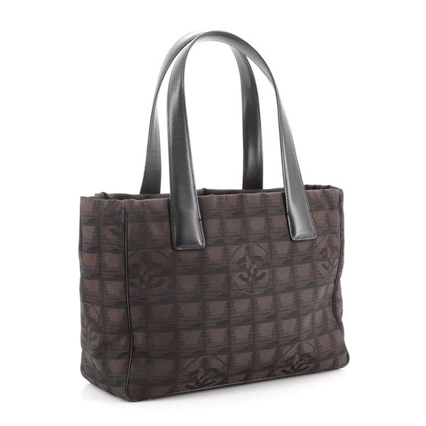Chanel Travel Line Tote Nylon Small Black, Brown