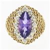 Image 4 : Vintage 18k Gold 1.76 ctw Marquise Amethyst & Round Diamond Halo Textured Ring