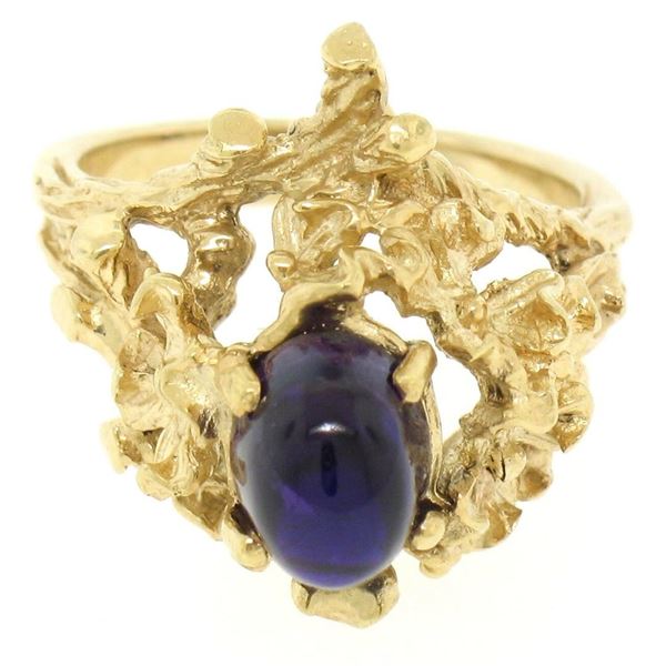 Estate 14k Yellow Gold 1.98 ctw Amethyst Coral Reef Nugget Cocktail Ring