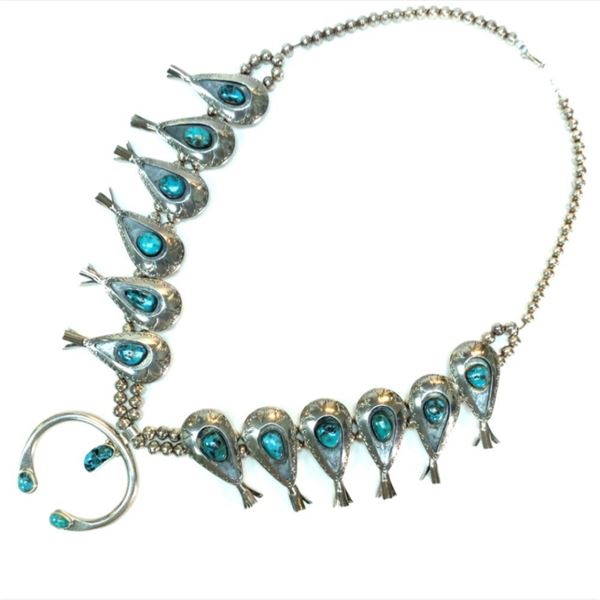 Vintage Navajo Turquoise Squash Blossom Necklace