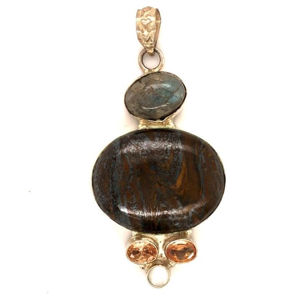 Handmade Labradorite, Jasper Citrine Large Pendant